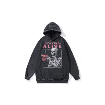Punk Skull Print Heavy Dusted Hooded