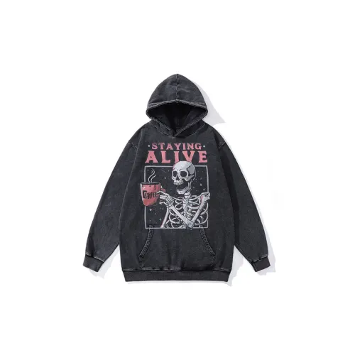 Punk Skull Print Heavy Dusted Hooded