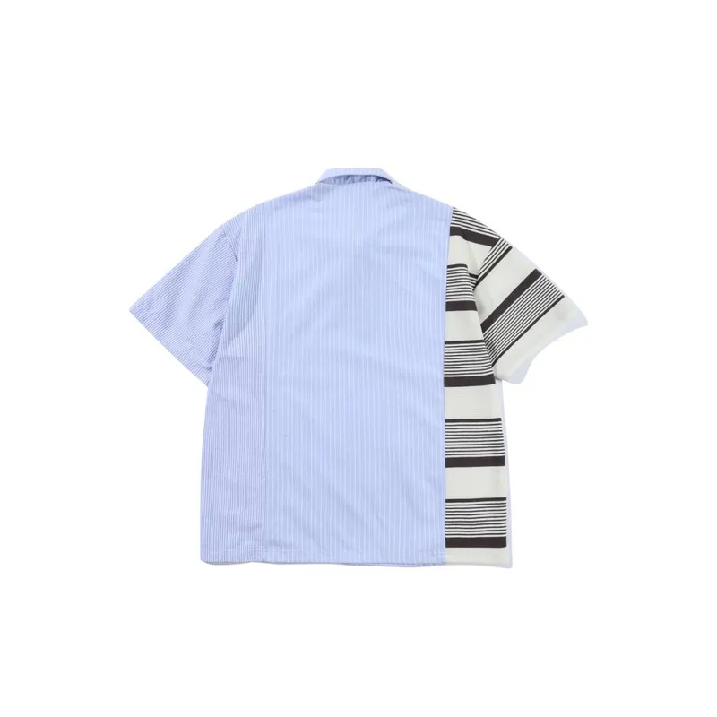 Tide Design Splicing Striped Short Sleeved Shirt-1