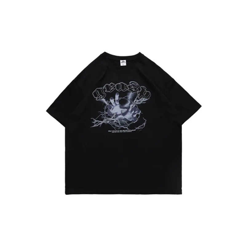 Retro Dark Style Loose Print T Shirt-0