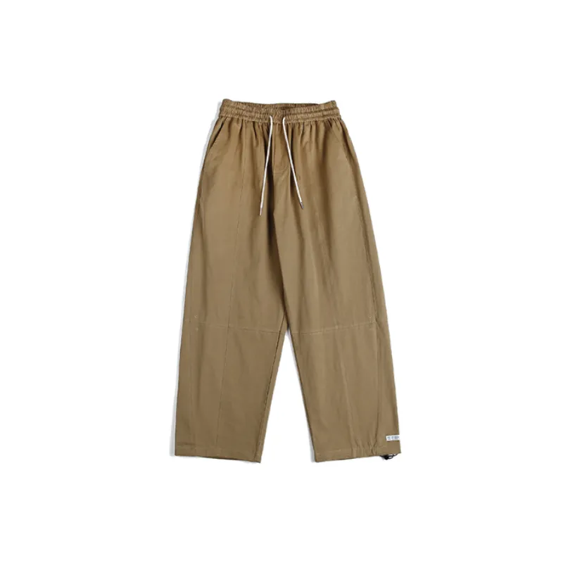 Retro Solid Color Loose Drawstring Pants-2