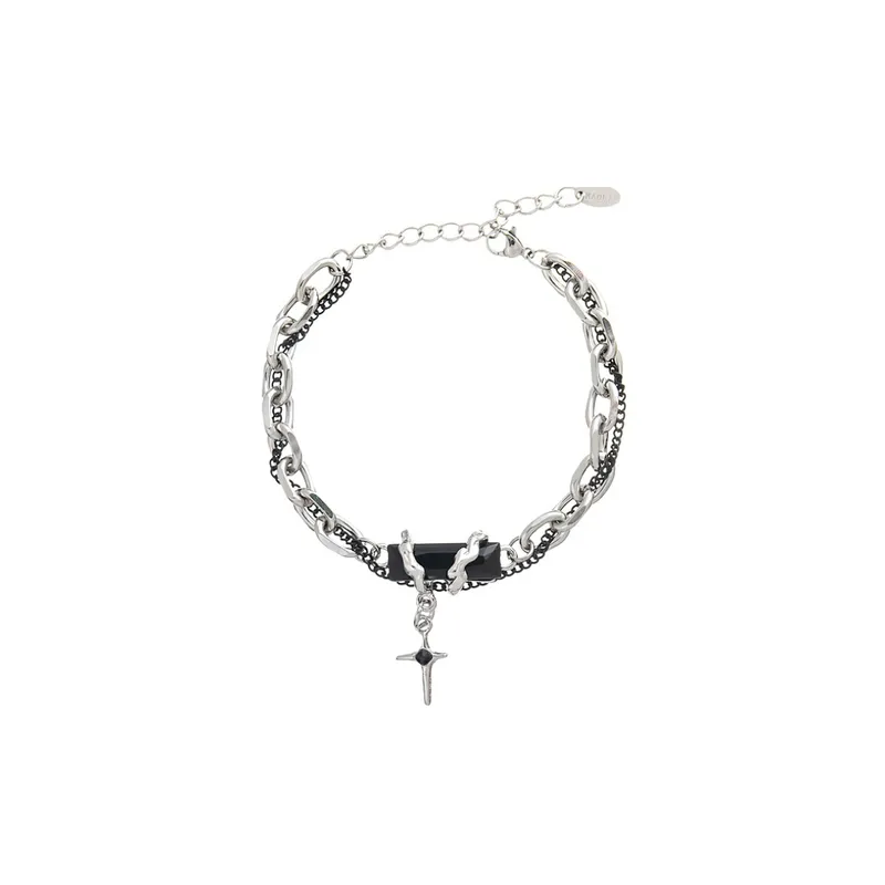 Black Obsidian Starry Cross Bracelet
