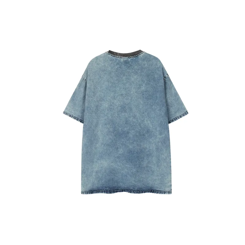 Loose Denim Embroidered Short Sleeved Vest-1