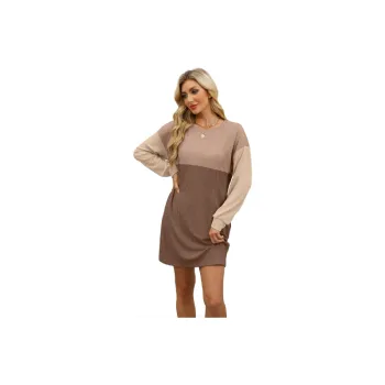 Contrast Color Loose Polyester Dress Women