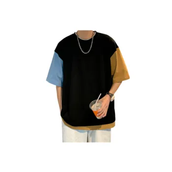 Splicing Plaid Striped T Shirt
