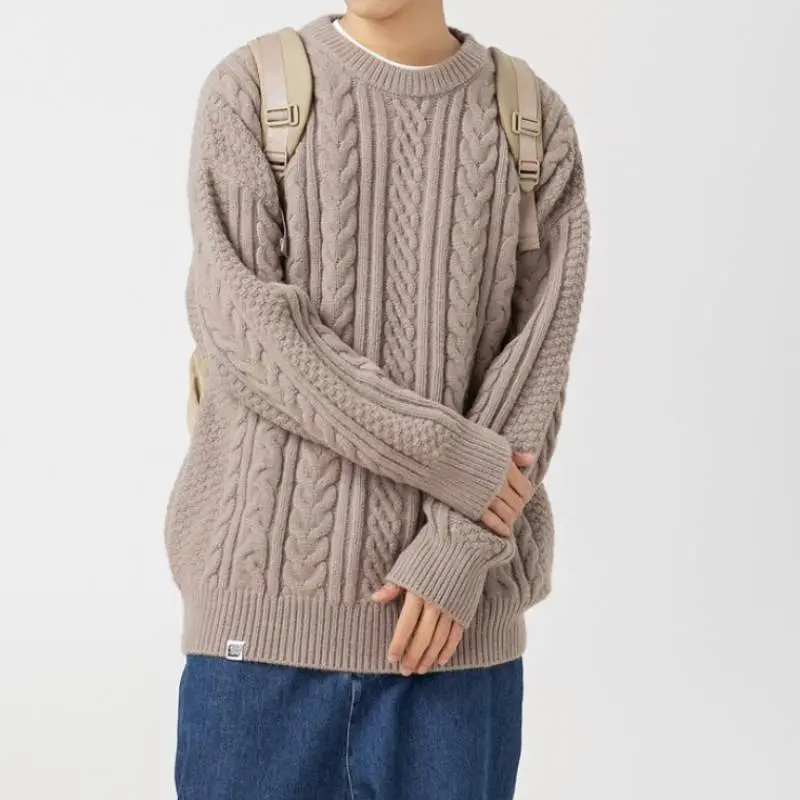 Retro Plain Blended Synthetic Fabrics Sweater-2