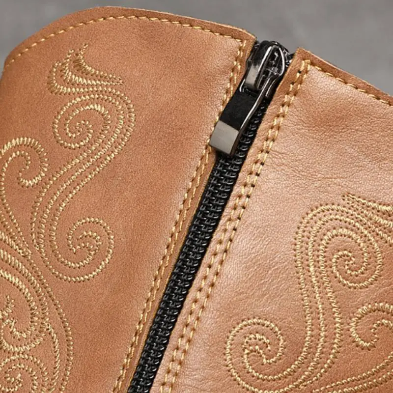 Funky Embroidered Mid Calf Boots-7