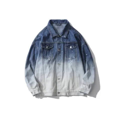 Retro Denim Gradient Color-matching Washed Blue Tooling Jacket