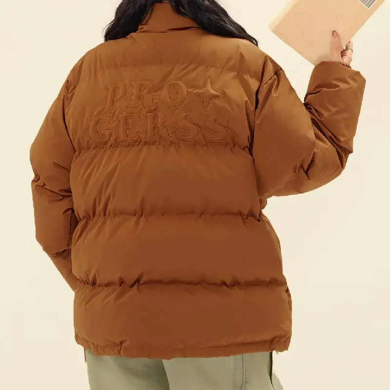 Plain Loose Blended Synthetic Fabrics Quilted Jacket-6