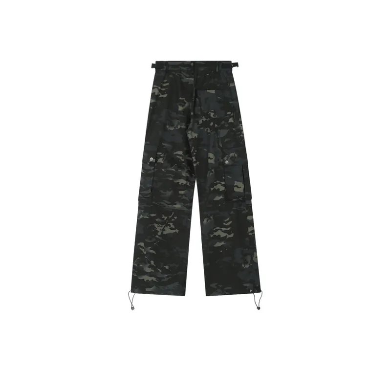 Drawstring Camouflage Cargo Pants-1