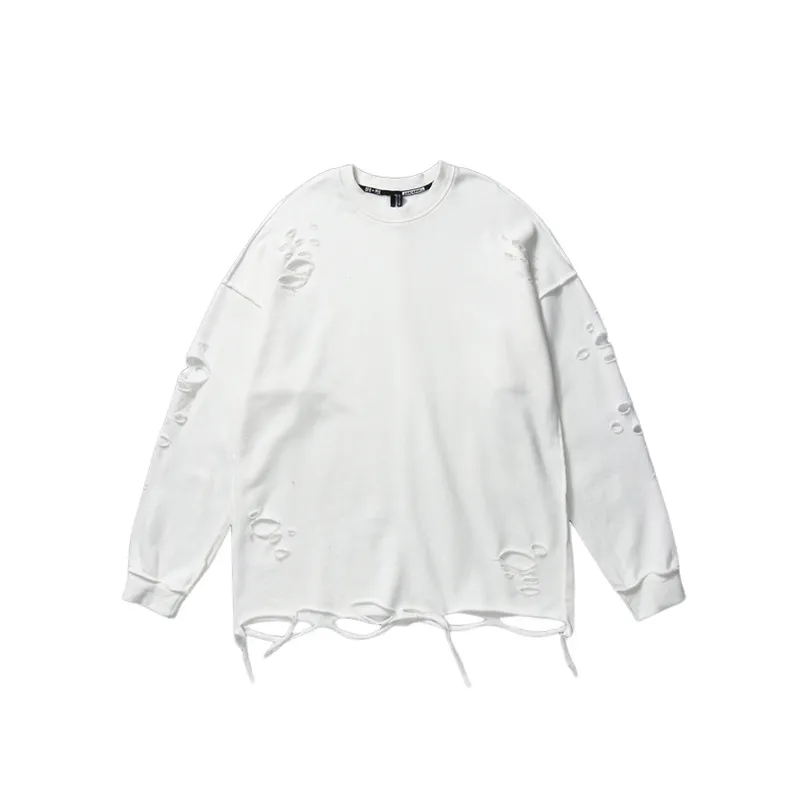 Distressed Lazy Loose Pullover Sweatshirt-4