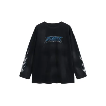 Old Hand painted Letter Printing Hip hop Long sleeved T shirts