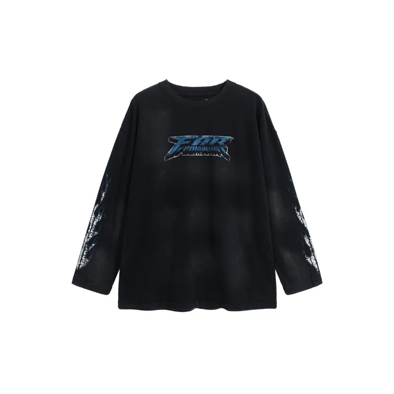 Old Hand painted Letter Printing Hip hop Long sleeved T shirts-0