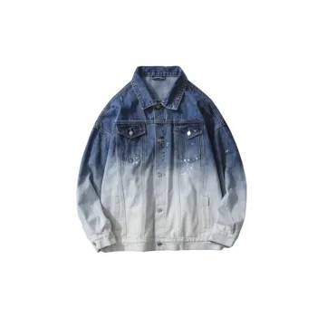 Retro Denim Gradient Color matching Washed Blue Tooling Jacket