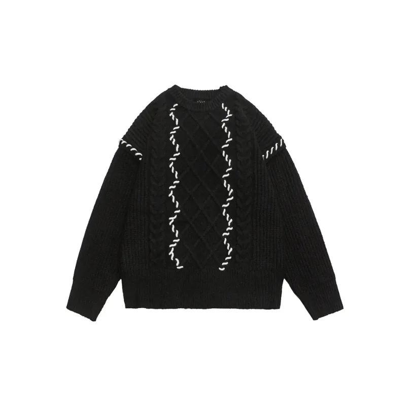 Contrast Color Casual Crewneck Sweater-4