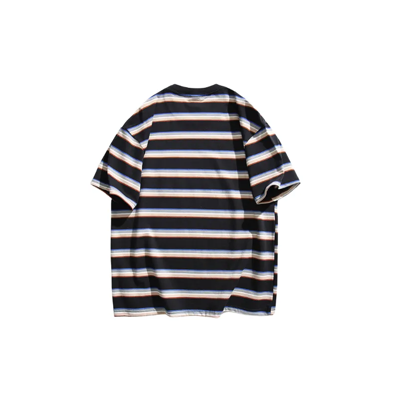 Retro Striped Combed Cotton T Shirt-1