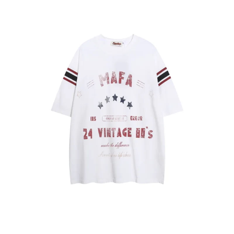 Retro Maillard Stitching T Shirt-0