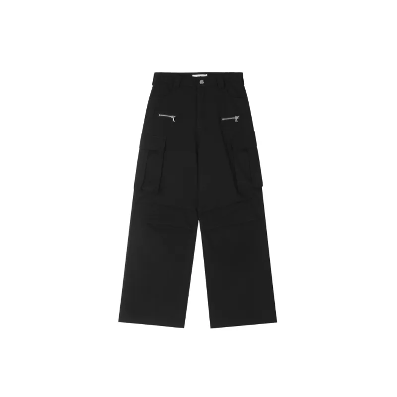 Retro High Street Solid Color Loose Straight Trousers-4