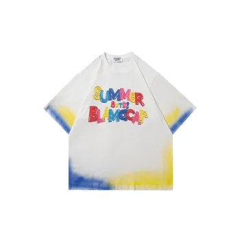 Washed Inkjet Painted Printing Loose Short sleeved T shirt