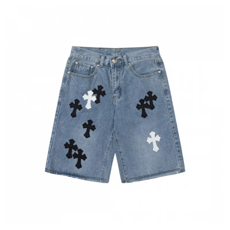 Fashionable Embroidered Denim Shorts-0