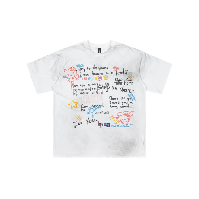 Retro Dirty Letters Printed Short Sleeved T Shirt-4