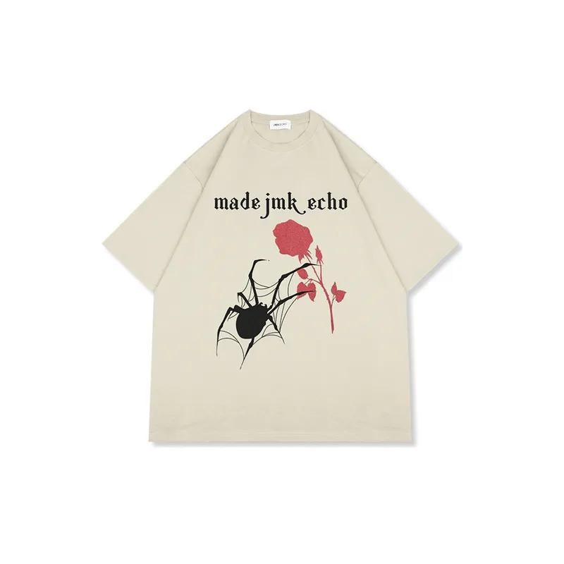 Retro Trendy Brand Short sleeved T shirt Spider Pattern Printed-7