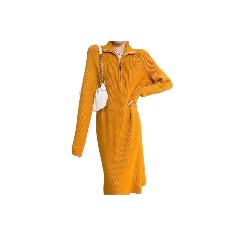 Plain Zipper Dress Women-5