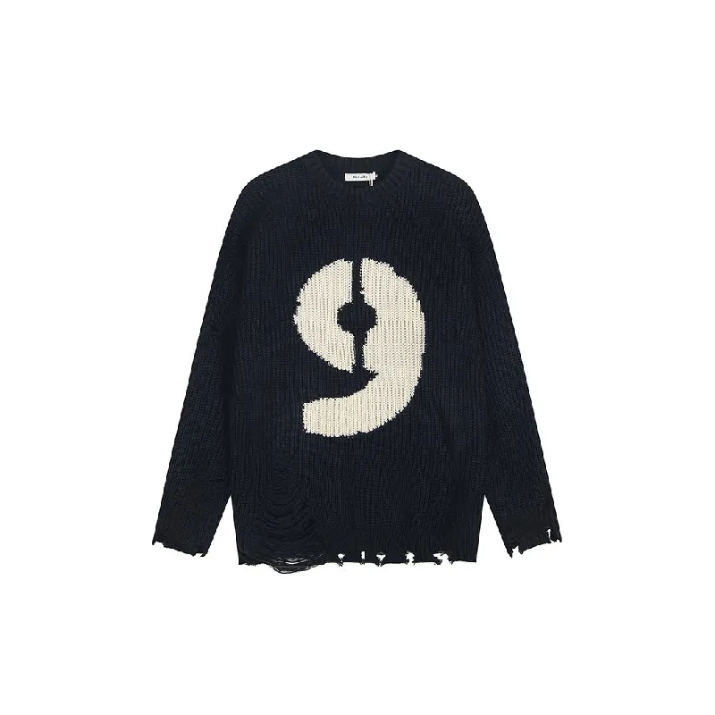 Retro Raw Hem Cotton Blended Fabric Sweater-0
