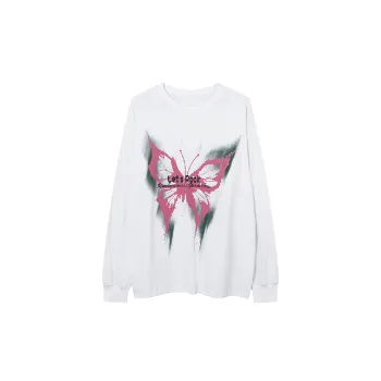 Fashionable Butterfly Graffiti Print Loose 100% Cotton T Shirt