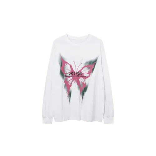 Fashionable Butterfly Graffiti Print Loose 100% Cotton T Shirt
