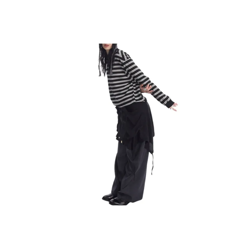 Retro Striped Long Sleeve Blended Synthetic Fabrics T Shirt-2