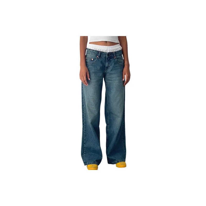 Washed Straight Leg Jeans Women-3