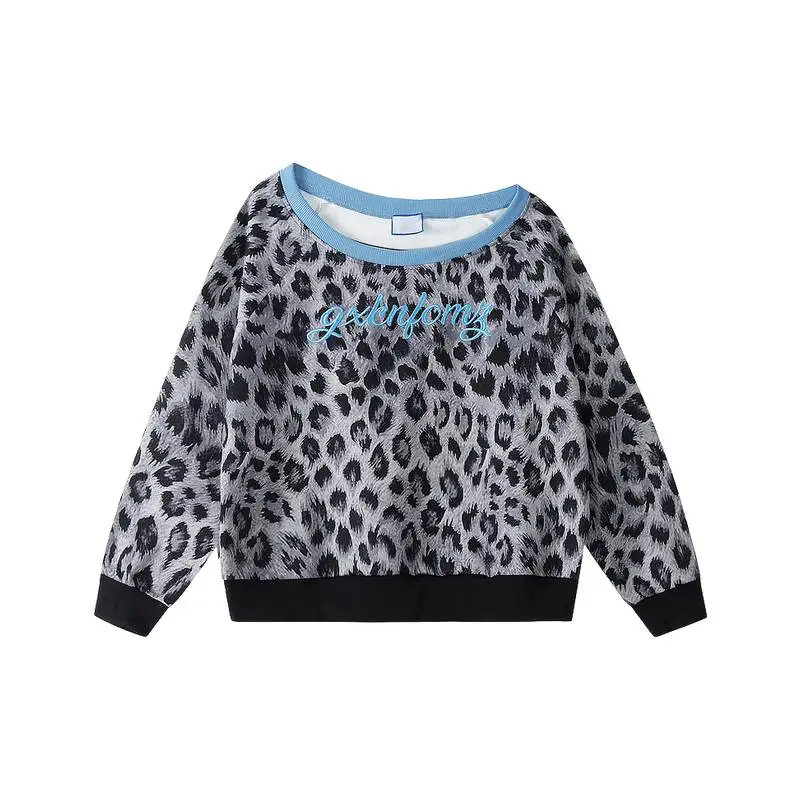 Leopard Print Contrast Color Sweater Women-2