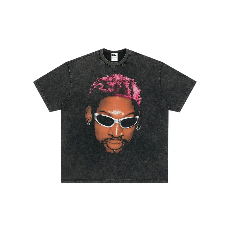 Retro Print Washed T shirt-0