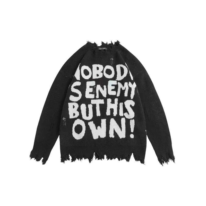 Street Distress Polyester Sweater-0