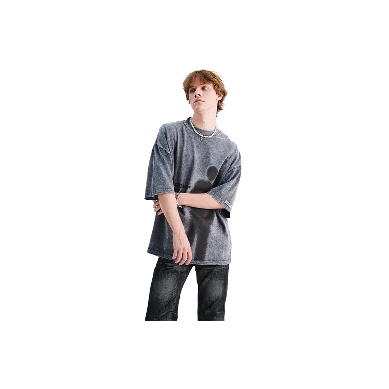 Spring And Summer National Tide Brand American Wash Old Direct Spray Figure Printing Shoulder Loosen Version Tide T Shirt-3