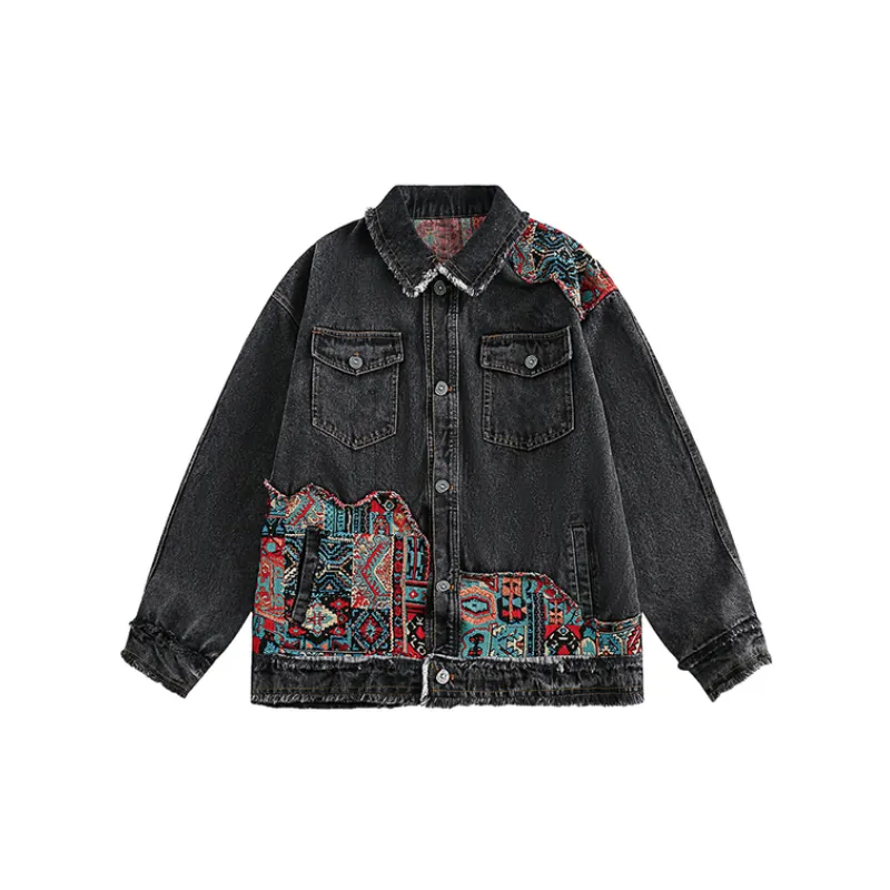 Retro Ethnic Style Fashionable All match Denim Jacket-4