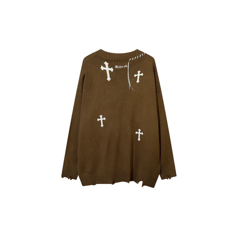 Goethe Style Cross Embroidered Knitted Sweater-3