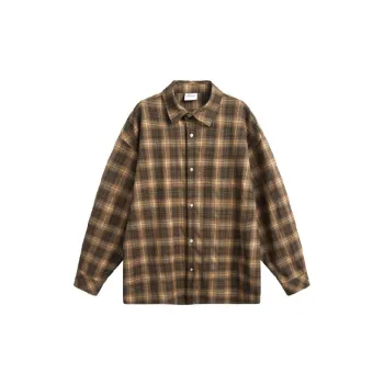 Retro Long Sleeve Plaid Blended Synthetic Fabrics Shirt