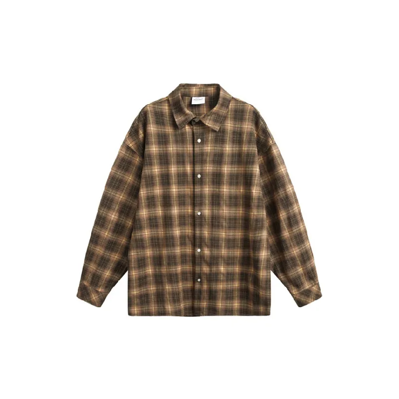 Retro Long Sleeve Plaid Blended Synthetic Fabrics Shirt-4