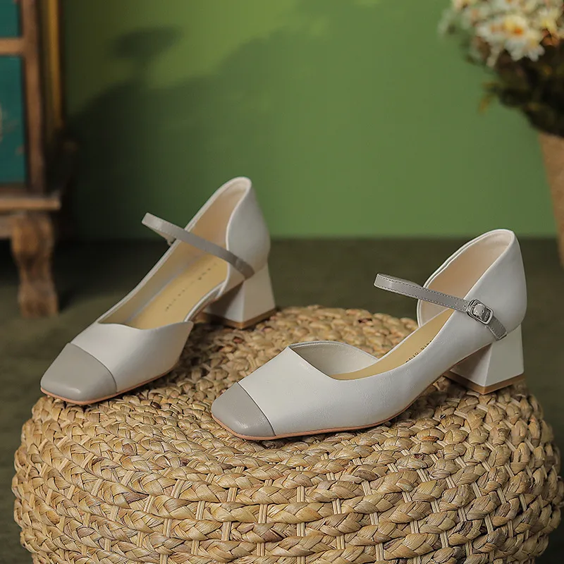 Simple Contrast Color Mary Jane Shoes-2
