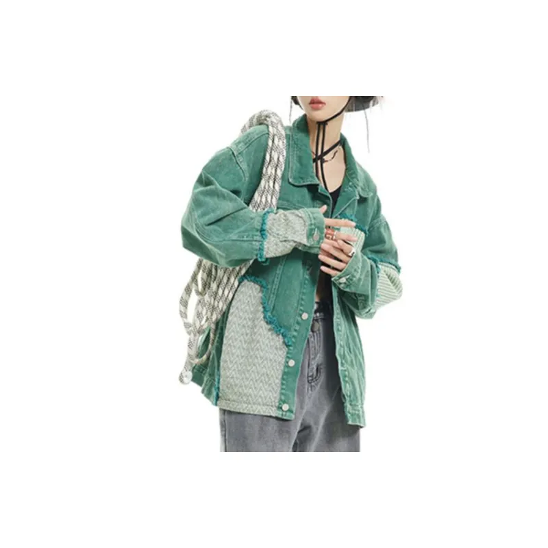 Tide Rough Edges Splicing Denim Jacket-2