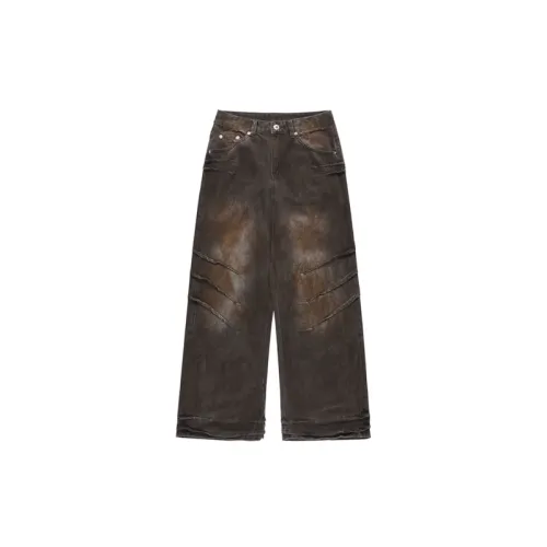 High Street Trendy Retro Washed Rust Dirty Color Loose Straight Pants