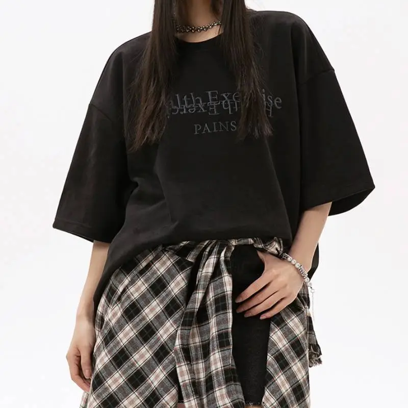 Plain Letter Polyester T Shirt-12