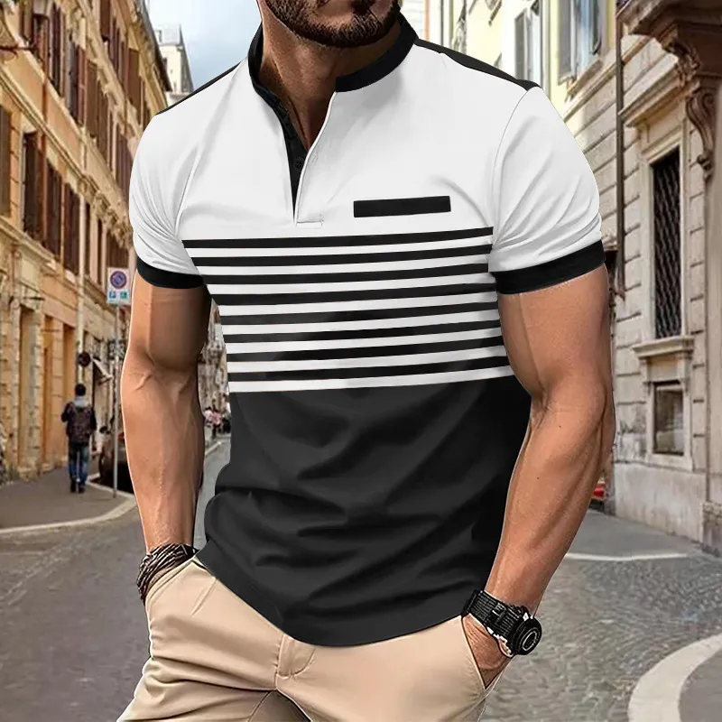 Fashionable Prin Cotton Blended Fabric Polo-2