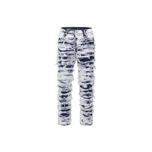 High Street Tide Brand Water Washed Whiskers Jeans