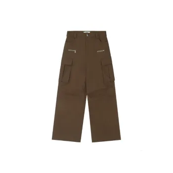 Retro High Street Solid Color Loose Straight Trousers
