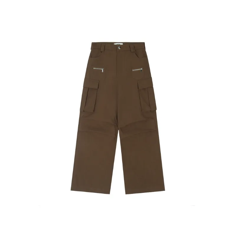 Retro High Street Solid Color Loose Straight Trousers-0
