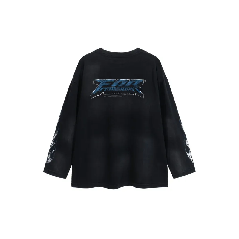 Old Hand painted Letter Printing Hip hop Long sleeved T shirts-1