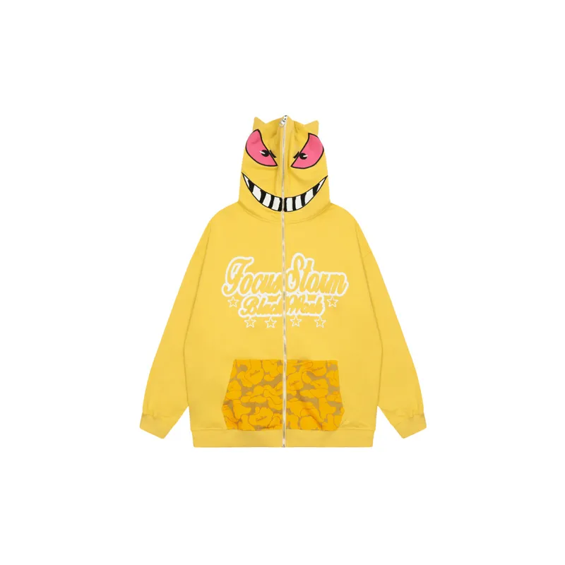 Trendy Demon Horn Masked Zipper Hooded Sweatshirt-4